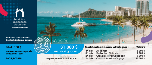 Billet de la Loterie Voyage ta vie 2026
